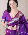 Purple Banarasi Silver Zari Woven Soft Silk Saree