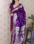 Purple Banarasi Silver Zari Woven Soft Silk Saree