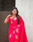 Pink Soft Silk Dual Zari Woven Saree with Nandi Border