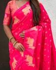 Pink Soft Silk Dual Zari Woven Saree with Nandi Border