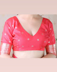 Pink Banarasi Silver Zari Woven Soft Silk Saree