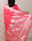 Pink Banarasi Silver Zari Woven Soft Silk Saree