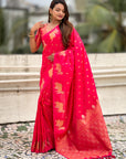 Pink Soft Silk Dual Zari Woven Saree with Nandi Border