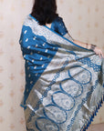 Blue Banarasi Silver Zari Woven Soft Silk Saree