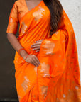 Orange Soft Silk Dual Zari Woven Saree with Nandi Border