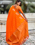 Orange Soft Silk Dual Zari Woven Saree with Nandi Border