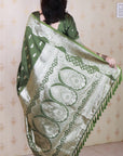 Mehendi Green Banarasi Silver Zari Woven Soft Silk Saree
