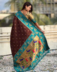 Coffee Paithani Silk Lotus Jaal Contrast Border Saree