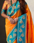 Orange Paithani Silk Lotus Jaal Contrast Border Saree