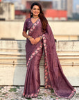 Wine Crush Silk Embroidery Floral Border Saree