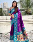 Purple Paithani Silk Lotus Jaal Contrast Border Saree