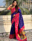 Violet Paithani Silk Lotus Jaal Contrast Border Saree