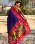 Violet Paithani Silk Lotus Jaal Contrast Border Saree