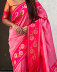 Baby Pink Paithani Silk Lotus Jaal Contrast Border Saree