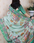 Seafoam Green Tussar Silk Traditional Kalamkari Printed Saree