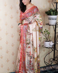 Cream Tussar Silk Traditional Kalamkari Printed Saree
