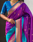 Purple Soft Paithani Silk with Contrast Zari Woven Double Border Saree