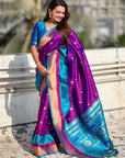 Purple Soft Paithani Silk with Contrast Zari Woven Double Border Saree