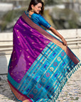 Purple Soft Paithani Silk with Contrast Zari Woven Double Border Saree