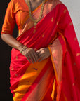 Red Soft Paithani Silk with Contrast Zari Woven Double Border Saree