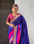 Violet Soft Paithani Silk with Contrast Zari Woven Double Border Saree