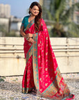 Pink Premium Viscose Silk Traditional Art Zari Woven Position Print Saree