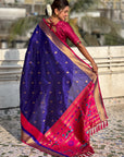 Violet Soft Paithani Silk with Contrast Zari Woven Double Border Saree