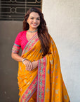 Mustard Yellow Premium Viscose Silk Traditional Art Zari Woven Position Print Saree