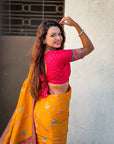 Mustard Yellow Premium Viscose Silk Traditional Art Zari Woven Position Print Saree