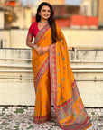 Mustard Yellow Premium Viscose Silk Traditional Art Zari Woven Position Print Saree