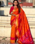 Orange Soft Paithani Silk with Contrast Zari Woven Double Border Saree
