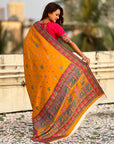 Mustard Yellow Traditional Dance Pattern Premium Position Printed Viscose Silk Saree