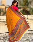 Mustard Yellow Premium Viscose Silk Traditional Art Zari Woven Position Print Saree