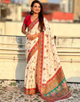 White Premium Viscose Silk Traditional Art Zari Woven Position Print Saree