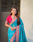 Blue Traditional Dance Pattern Premium Position Printed Viscose Silk Saree