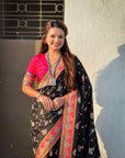 Black Traditional Dance Pattern Premium Position Printed Viscose Silk Saree