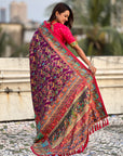 Purple Premium Viscose Silk Zari Woven Positon Printed Saree