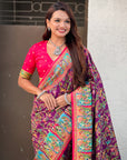 Purple Premium Viscose Silk Zari Woven Positon Printed Saree