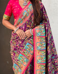 Purple Premium Position Printed Pashmina Viscose Silk Saree with Darbari Border