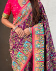 Purple Premium Viscose Silk Zari Woven Positon Printed Saree