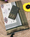 Bottle Green Premium Soft Ikkat Pochampally Patola Silk Saree