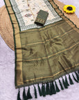 Bottle Green Premium Soft Ikkat Pochampally Patola Silk Saree