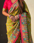 Mehendi Green Premium Viscose Silk Zari Woven Positon Printed Saree