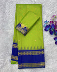 Parrot Green Soft Ikkat Silk Zari Woven Saree with Rudraksham Concept Saree