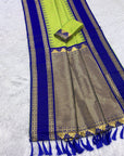 Parrot Green Soft Ikkat Silk Zari Woven Saree with Rudraksham Concept Saree