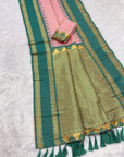 Baby Pink Soft Ikkat Silk Zari Woven Saree with Rudraksham Concept Saree