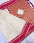 Cream Soft Ikkat Silk Zari Woven Saree with Rudraksham Concept Saree