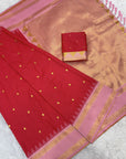 Red Soft Ikkat Silk Zari Woven Saree with Rudraksham Concept Saree