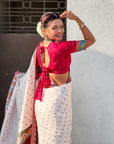 White Premium Soft Viscose Silk Zari Woven Baarat Postion Printed Pashmina Saree