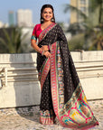 Black Premium Soft Viscose Silk Zari Woven Baarat Postion Printed Pashmina Saree